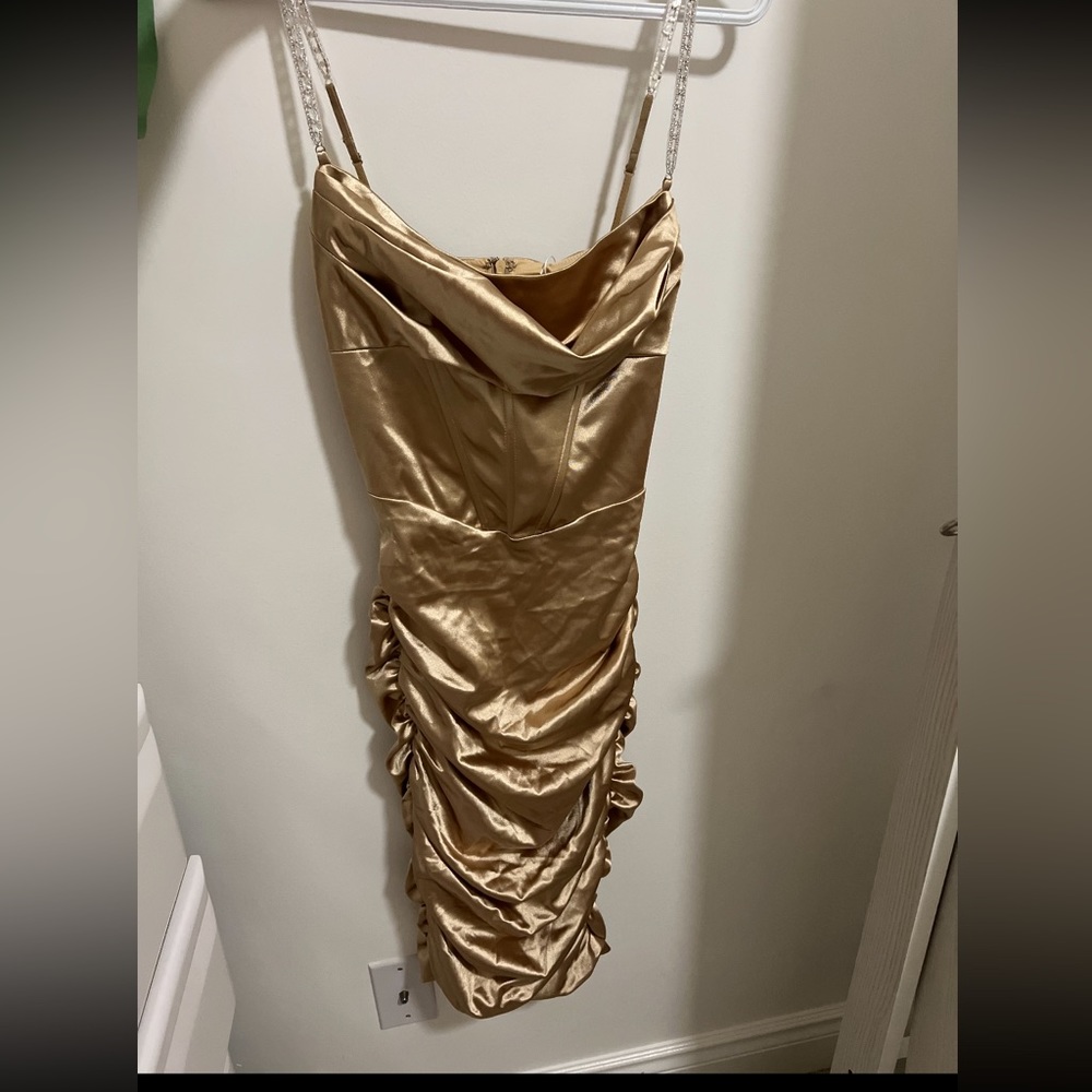 Oh polly gold dress diamond strap corset dress